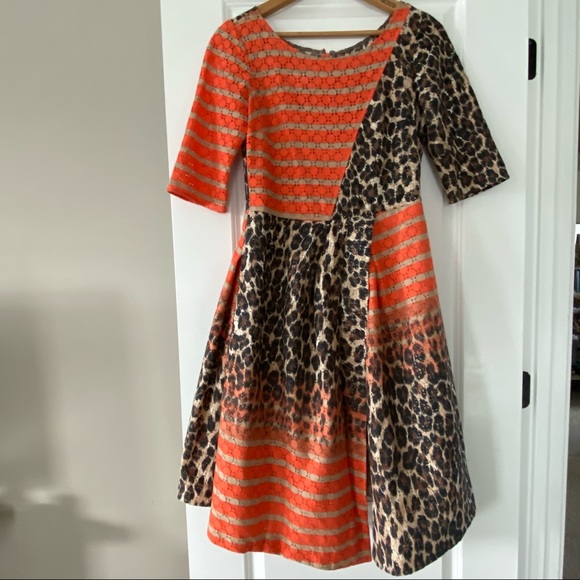 Tracy Reese Asymmetric Frock Cheetah Stripe Fit n Flare Mixed Print w Crinoline - Picture 3 of 16